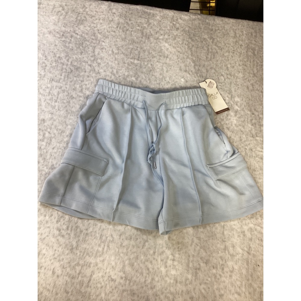 CALIA Womens Sandwash Scuba Cargo Shorts Pale Blue High Rise XS WAX15207